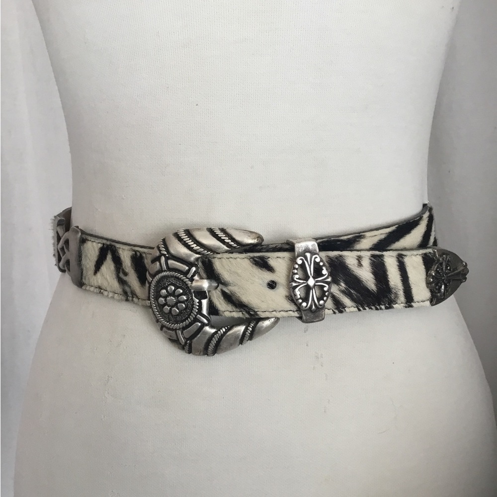 vintage Streets Ahead Pony Hair Zebra Western Concho Belt Small